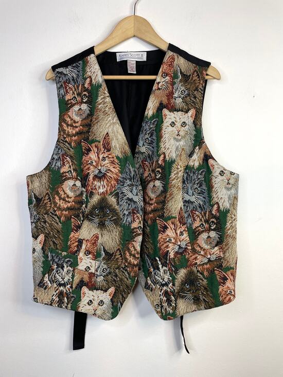 Karen Scott Jackets & Blazers - Vintage 90s Karen Scott Cat Cats Kitties Tapestry Vest Waistcoat Plus Size 2X